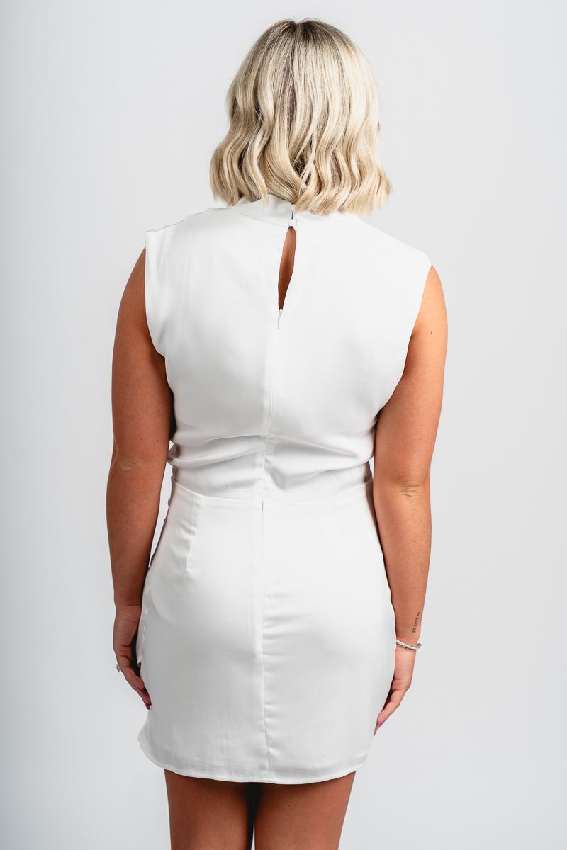 Cowl neck satin mini dress off white