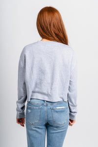 OU OU Sooners established crop sweatshirt ash grey Sweatshirt | Lush Fashion Lounge Trendy Oklahoma University Sooners Apparel & Cute Gameday T-Shirts