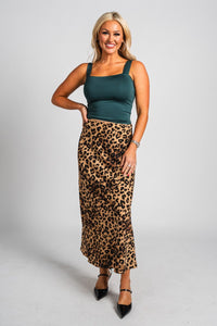 Leopard midi skirt brown | Lush Fashion Lounge: boutique fashion skirts, affordable boutique skirts, cute affordable skirts