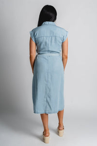 Tencel midi dress light denim - Affordable dress - Boutique Dresses at Lush Fashion Lounge Boutique in Oklahoma City