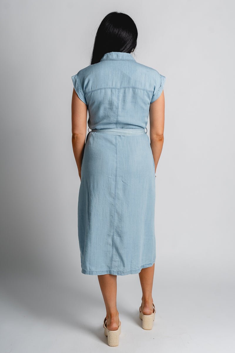 Tencel midi dress light denim - Affordable dress - Boutique Dresses at Lush Fashion Lounge Boutique in Oklahoma City