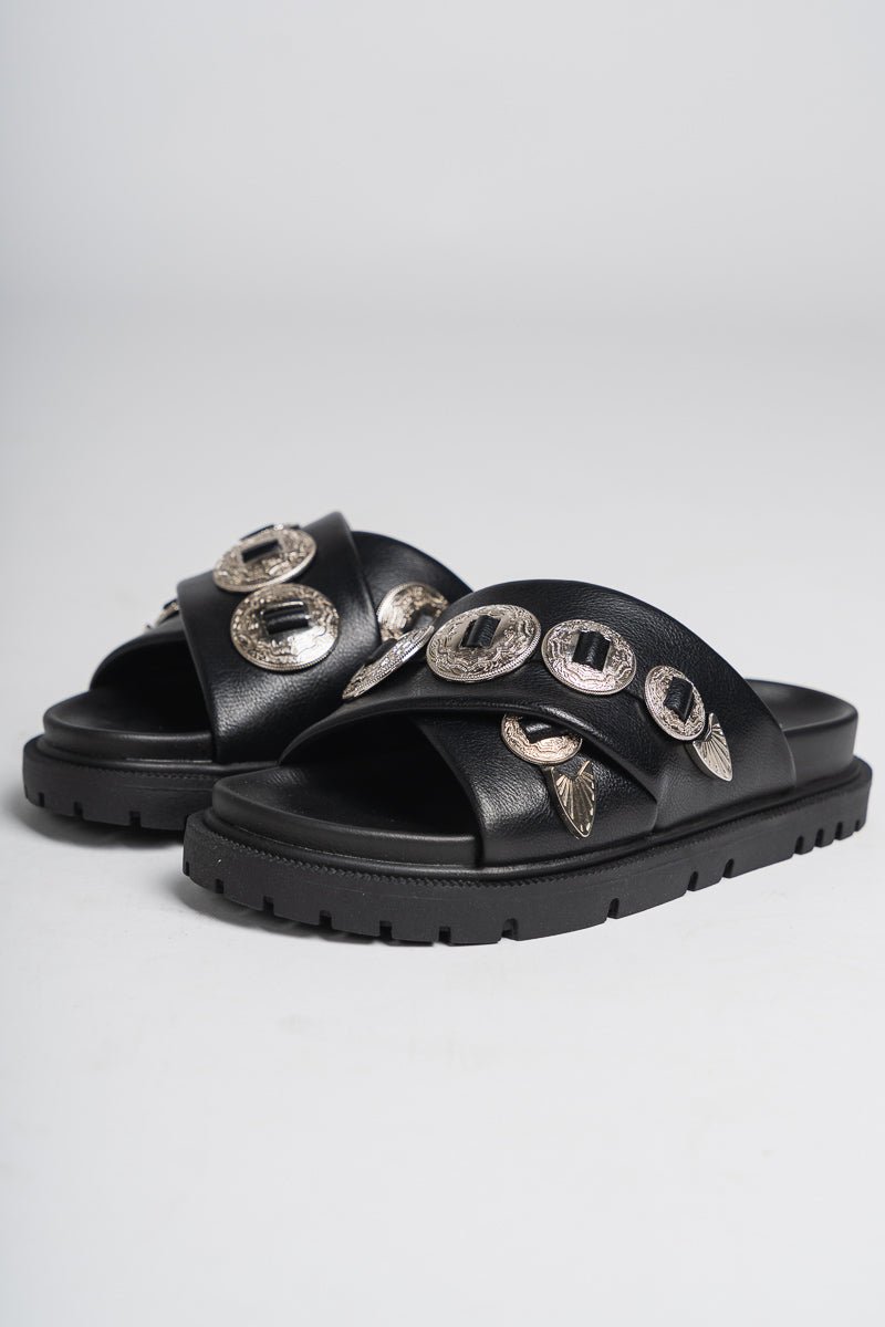 Western buckle sandal black - Cute shoes - Trendy Shoes at Lush Fashion Lounge Boutique in Oklahoma City