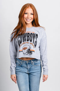 OSU OSU Cowboys established crop sweatshirt ash grey Sweatshirt | Lush Fashion Lounge Trendy Oklahoma State Cowboys Apparel & Cute Gameday T-Shirts