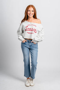 OU OU Sooners off shoulder cropped sweatshirt grey Sweatshirt | Lush Fashion Lounge Trendy Oklahoma University Sooners Apparel & Cute Gameday T-Shirts