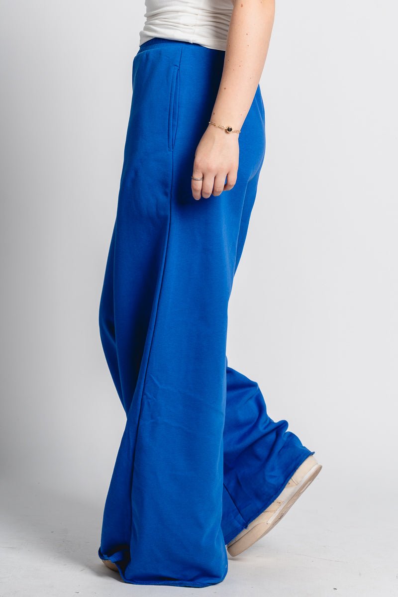 Vanessa wide leg sweatpants royal blue | Lush Fashion Lounge: women's boutique pants, boutique women's pants, affordable boutique pants, women's fashion pants