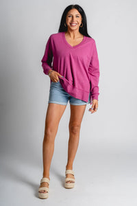 Z Supply modern v-neck weekender magenta - Z Supply Sweatshirt - Z Supply Clothing at Lush Fashion Lounge Trendy Boutique Oklahoma City