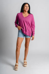 Z Supply modern v-neck weekender magenta - Z Supply Sweatshirt - Z Supply Tees & Tanks at Lush Fashion Lounge Trendy Boutique Oklahoma City