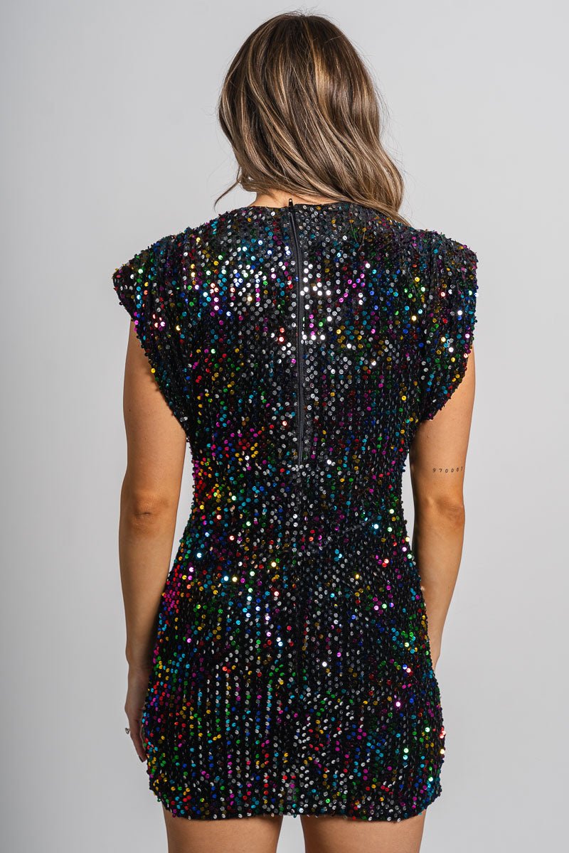 Velvet sequin dress black multi