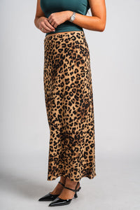 Leopard midi skirt brown | Lush Fashion Lounge: boutique fashion skirts, affordable boutique skirts, cute affordable skirts