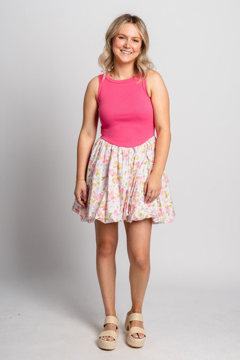 Floral contrast mini dress pink Stylish dress - Womens Fashion Dresses at Lush Fashion Lounge Boutique in Oklahoma City