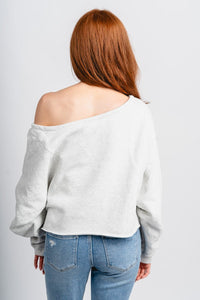 OU OU Sooners off shoulder cropped sweatshirt grey Sweatshirt | Lush Fashion Lounge Trendy Oklahoma University Sooners Apparel & Cute Gameday T-Shirts