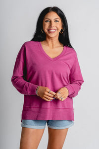 Z Supply modern v-neck weekender magenta - Z Supply Sweatshirt - Z Supply Tops, Dresses, Tanks, Tees, Cardigans, Joggers and Loungewear at Lush Fashion Lounge