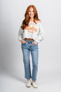 OSU OSU Cowboys off shoulder cropped sweatshirt grey Sweatshirt | Lush Fashion Lounge Trendy Oklahoma State Cowboys Apparel & Cute Gameday T-Shirts