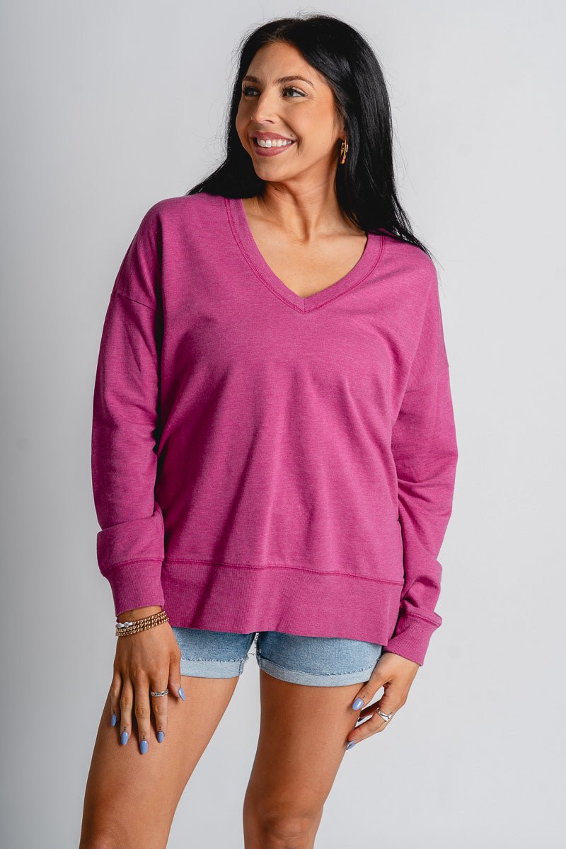 Z Supply modern v-neck weekender magenta - Z Supply Sweatshirt - Z Supply Apparel at Lush Fashion Lounge Trendy Boutique Oklahoma City