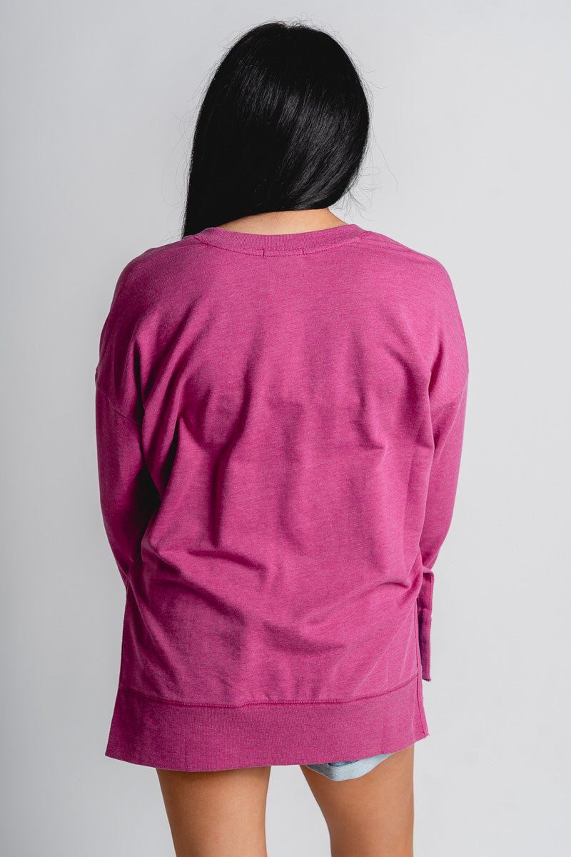 Z Supply modern v-neck weekender magenta - Z Supply Sweatshirt - Z Supply Fashion at Lush Fashion Lounge Trendy Boutique Oklahoma City