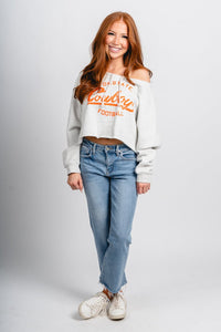 OSU OSU Cowboys off shoulder cropped sweatshirt grey Sweatshirt | Lush Fashion Lounge Trendy Oklahoma State Cowboys Apparel & Cute Gameday T-Shirts
