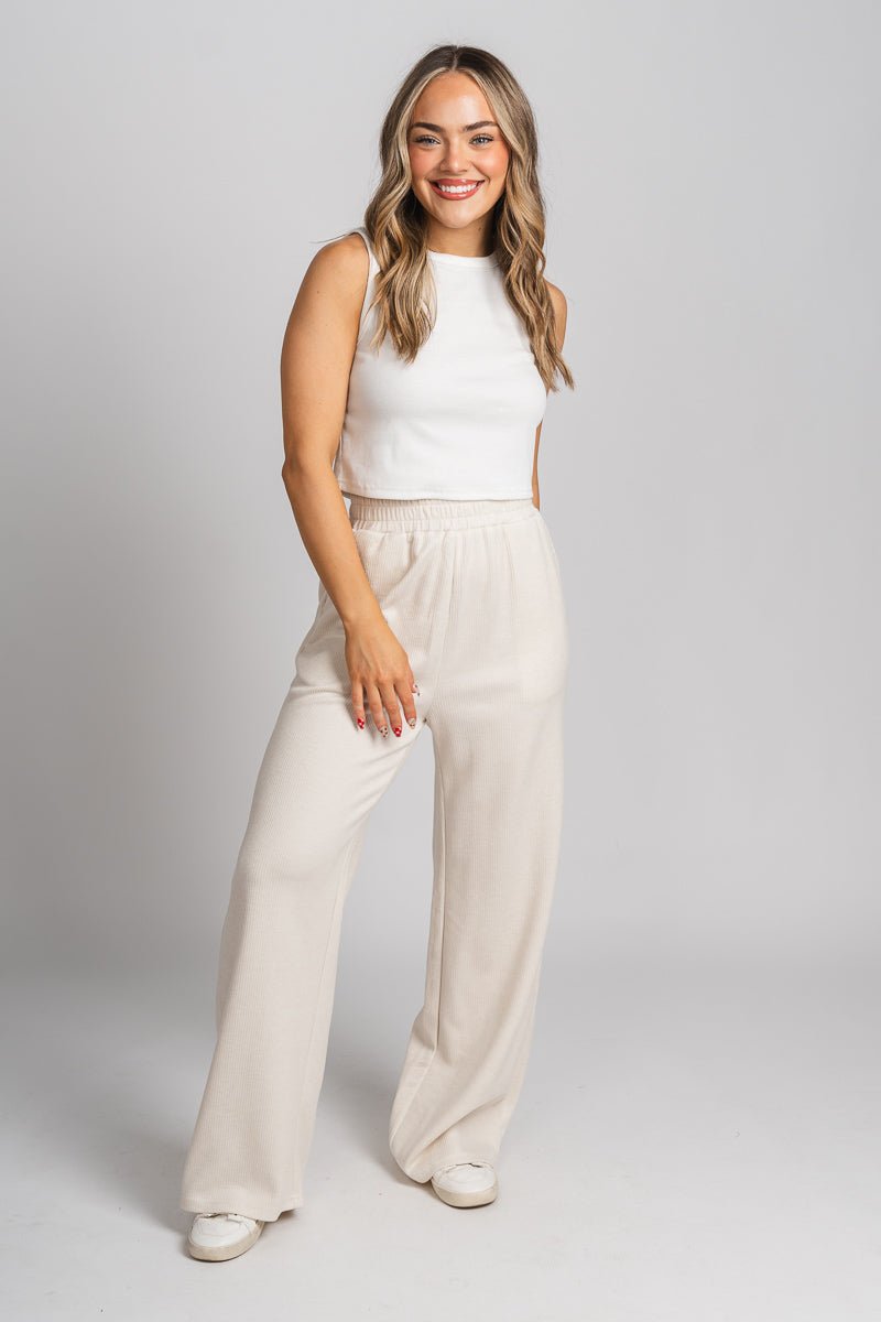 Ribbed sweatpants ecru - Stylish sweatpants - Trendy Lounge Sets at Lush Fashion Lounge Boutique in Oklahoma City