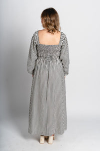 Striped maxi dress black/white Stylish Dress - Womens Fashion Dresses at Lush Fashion Lounge Boutique in Oklahoma City