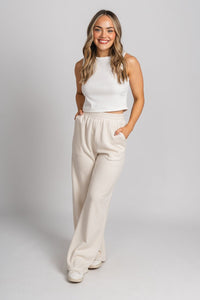 Ribbed sweatpants ecru - Fun sweatpants - Unique Lounge Looks at Lush Fashion Lounge Boutique in Oklahoma