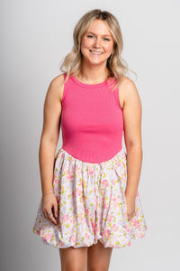 Floral contrast mini dress pink - Cute dress - Trendy Dresses at Lush Fashion Lounge Boutique in Oklahoma City