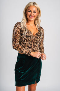 Leopard print corset long sleeve top - Trendy New Year's Eve Dresses, Skirts, Kimonos and Sequins at Lush Fashion Lounge Boutique in Oklahoma City