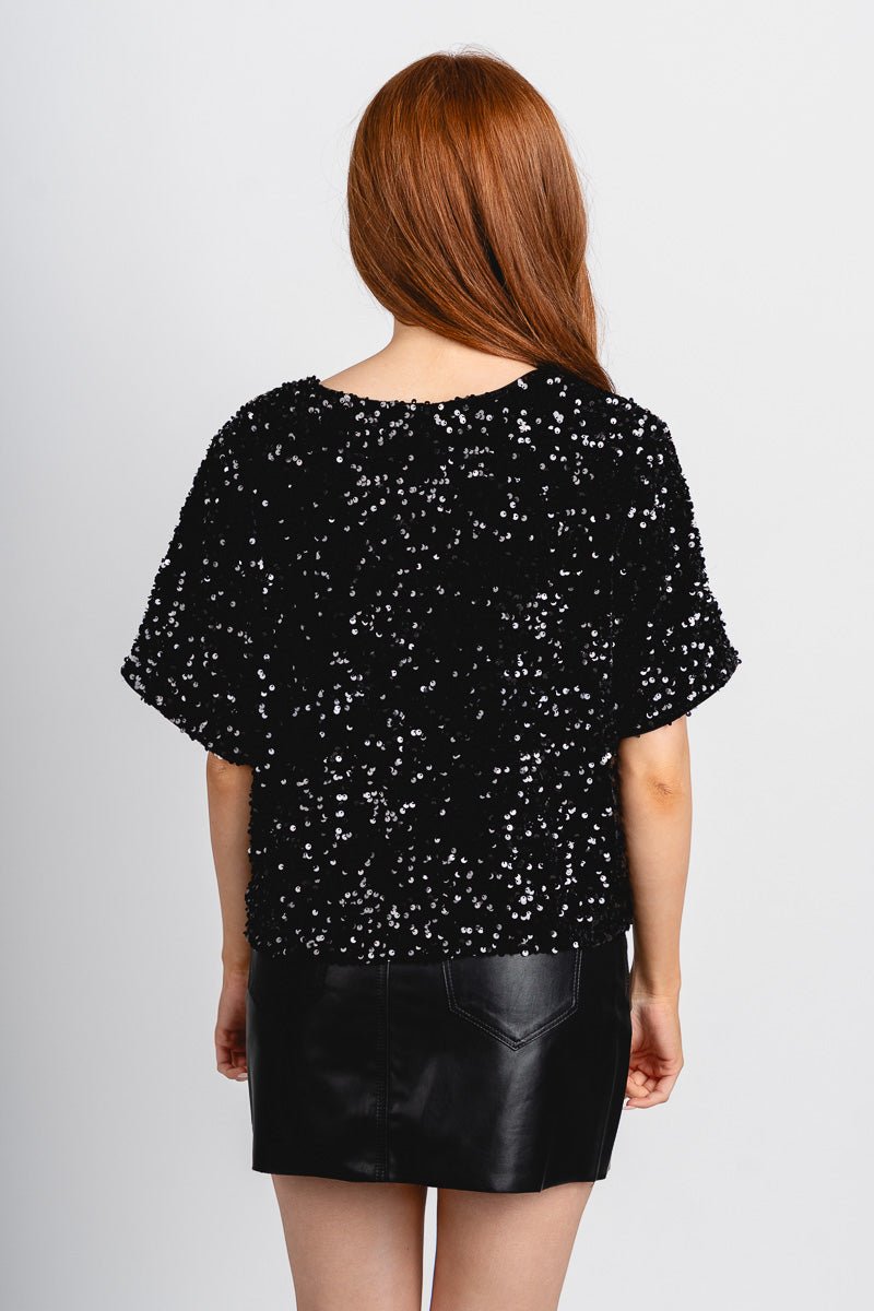 Short sleeve sequin top black