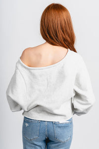 OSU OSU Cowboys off shoulder cropped sweatshirt grey Sweatshirt | Lush Fashion Lounge Trendy Oklahoma State Cowboys Apparel & Cute Gameday T-Shirts