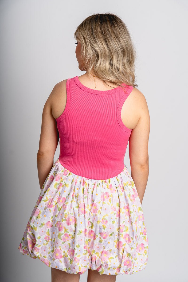 Floral contrast mini dress pink