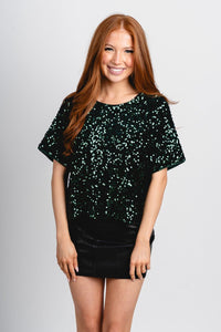 Short sleeve sequin top sea green - Trendy New Year's Eve Outfits at Lush Fashion Lounge Boutique in Oklahoma City