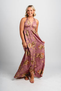 Floral halter maxi dress rouge - Cute dress - Trendy Dresses at Lush Fashion Lounge Boutique in Oklahoma City