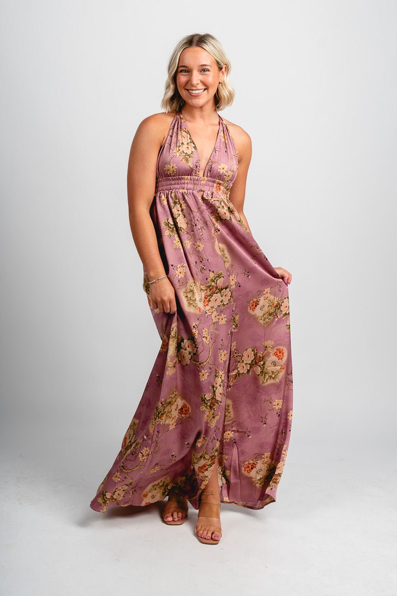 Floral halter maxi dress rouge - Cute dress - Trendy Dresses at Lush Fashion Lounge Boutique in Oklahoma City