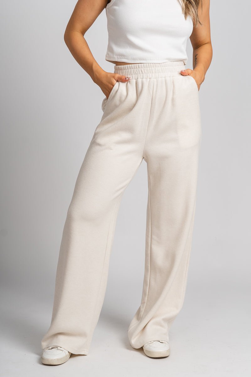 Ribbed sweatpants ecru - Cute sweatpants - Fun Cozy Basics at Lush Fashion Lounge Boutique in Oklahoma City