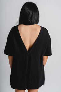 V back short sleeve romper black - Adorable romper - Stylish Comfortable Outfits at Lush Fashion Lounge Boutique in OKC