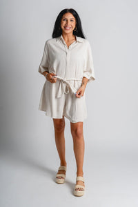 Linen romper oatmeal Stylish romper - Womens Fashion Rompers & Pantsuits at Lush Fashion Lounge Boutique in Oklahoma City