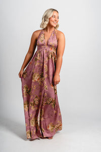 Floral halter maxi dress rouge - Trendy dress - Fashion Dresses at Lush Fashion Lounge Boutique in Oklahoma City