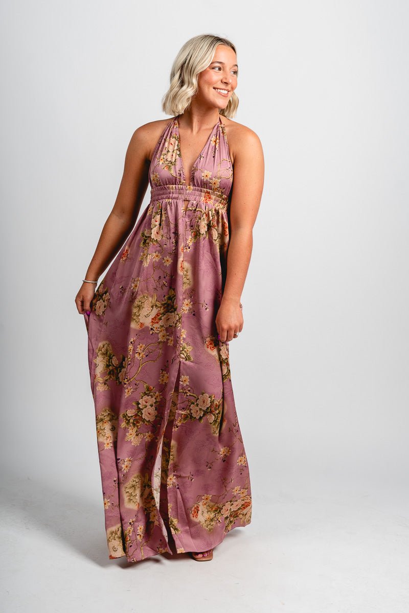 Floral halter maxi dress rouge - Trendy dress - Fashion Dresses at Lush Fashion Lounge Boutique in Oklahoma City