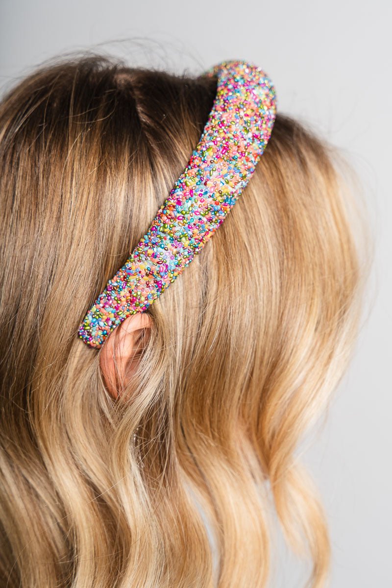 Sprinkle beaded headband blue multi - Trendy headband - Cute Hair Accessories at Lush Fashion Lounge Boutique in Oklahoma City