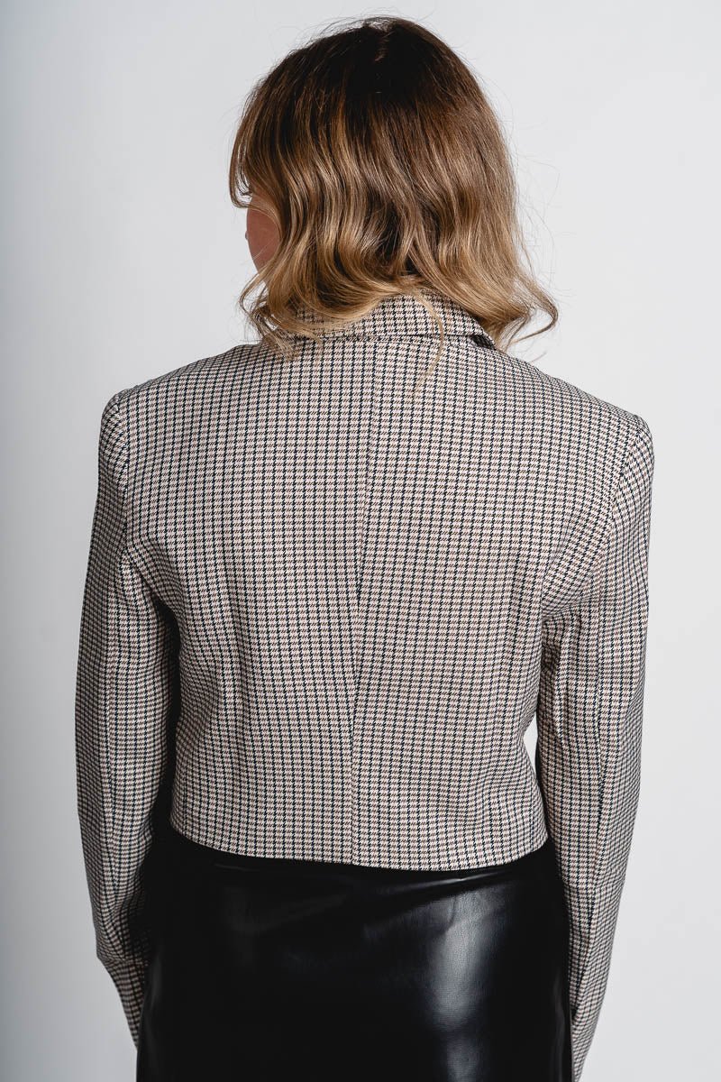 Cropped plaid blazer grey