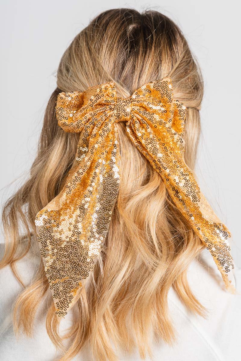 Sequin bow gold - Trendy hair bow - Cute Hair Accessories at Lush Fashion Lounge Boutique in Oklahoma City