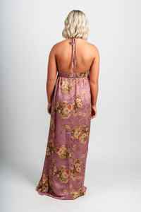 Floral halter maxi dress rouge - Affordable dress - Boutique Dresses at Lush Fashion Lounge Boutique in Oklahoma City