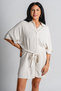 Linen romper oatmeal - Affordable romper - Boutique Rompers & Pantsuits at Lush Fashion Lounge Boutique in Oklahoma City