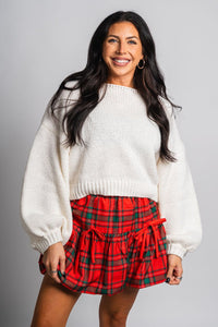 Plaid ruffle skirt red | Lush Fashion Lounge: boutique fashion skirts, affordable boutique skirts, cute affordable skirts