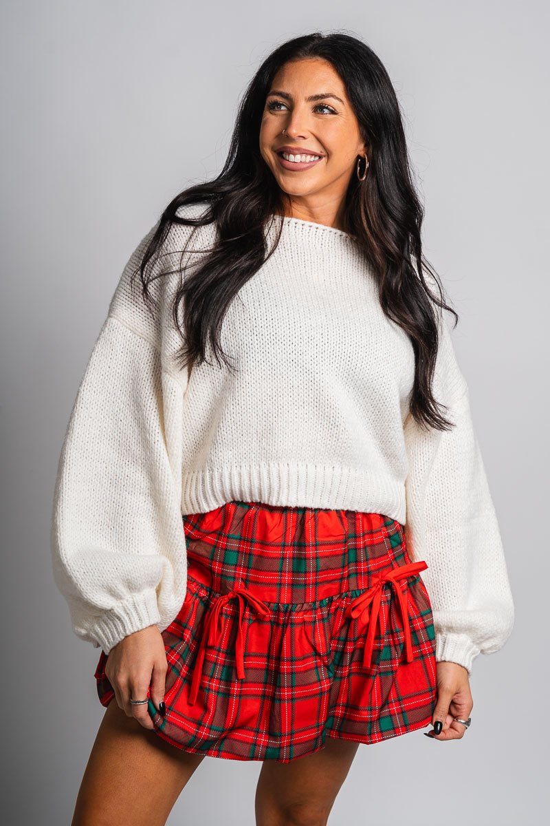 Plaid ruffle skirt red | Lush Fashion Lounge: boutique fashion skirts, affordable boutique skirts, cute affordable skirts