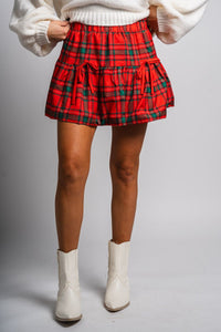 Plaid ruffle skirt red | Lush Fashion Lounge: boutique fashion skirts, affordable boutique skirts, cute affordable skirts