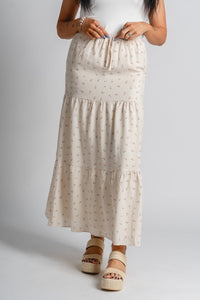 Floral tiered maxi skirt bone | Lush Fashion Lounge: boutique fashion skirts, affordable boutique skirts, cute affordable skirts