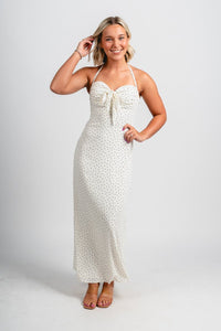 Polka dot halter maxi dress ivory - Cute dress - Trendy Dresses at Lush Fashion Lounge Boutique in Oklahoma City