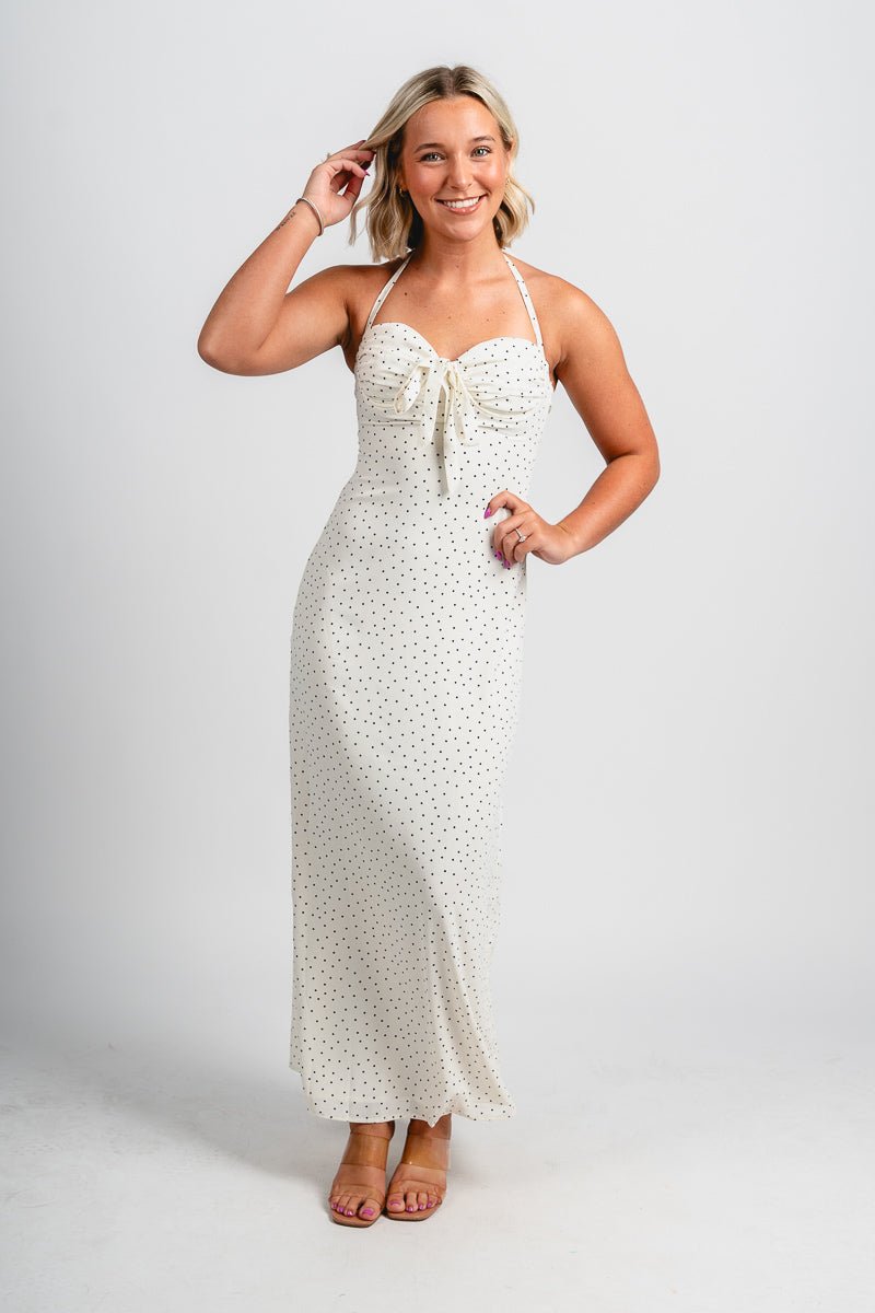 Polka dot halter maxi dress ivory - Cute dress - Trendy Dresses at Lush Fashion Lounge Boutique in Oklahoma City