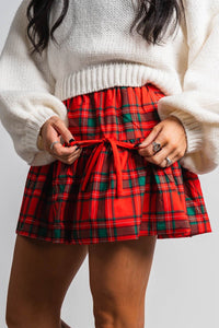 Plaid ruffle skirt red | Lush Fashion Lounge: boutique fashion skirts, affordable boutique skirts, cute affordable skirts