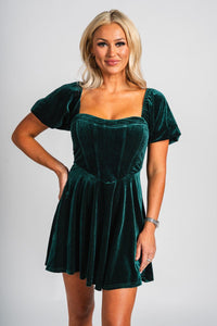 Puff sleeve corset velvet dress green - Cute dress - Trendy Dresses at Lush Fashion Lounge Boutique in Oklahoma City