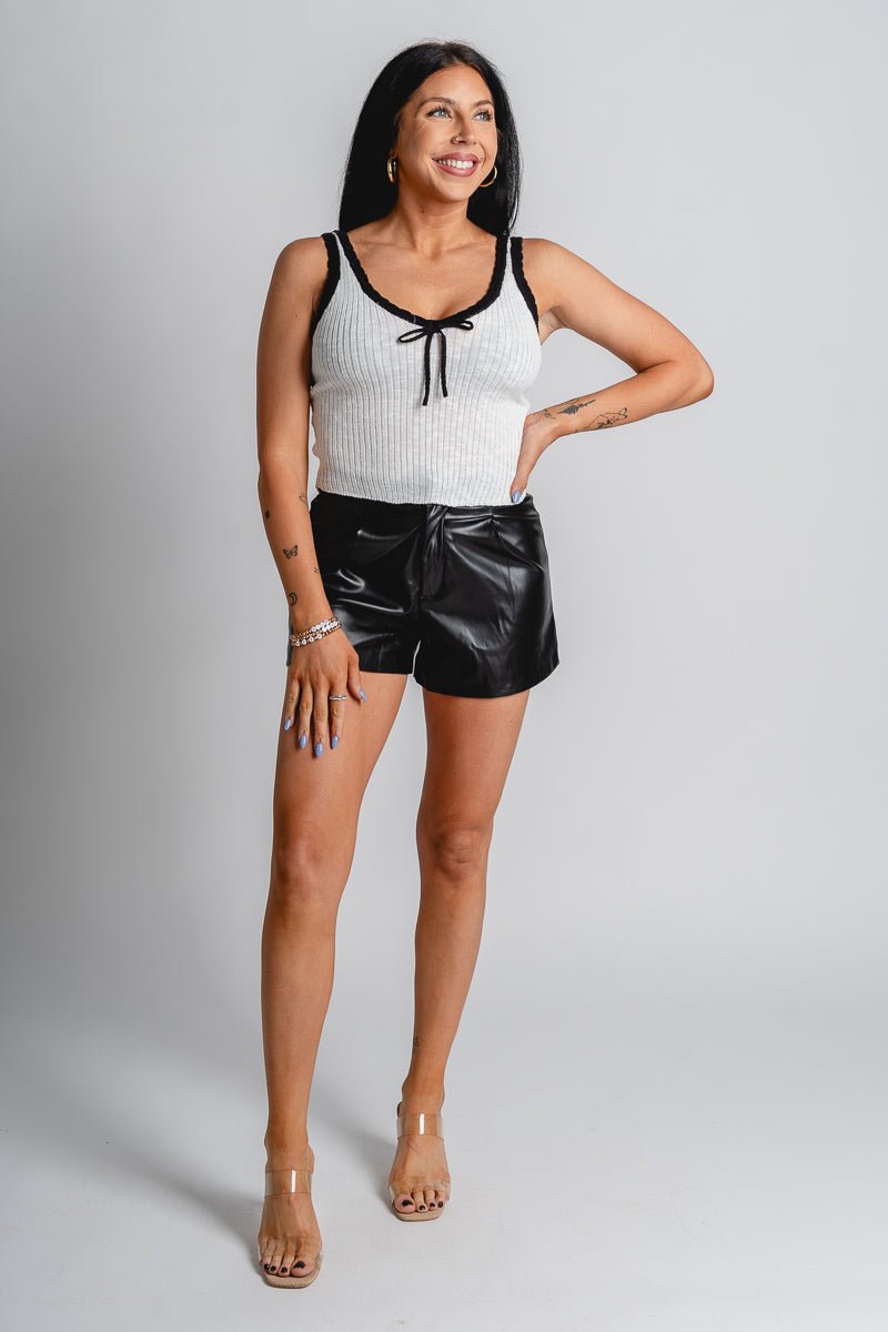 Scallop knit tank top off white Stylish tank top - Womens Fashion Tank Tops at Lush Fashion Lounge Boutique in Oklahoma City
